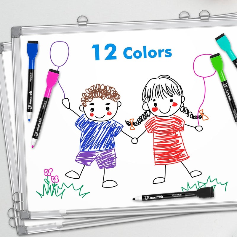 maxtek 36 Count Magnetic Dry Erase Markers, Fine Tip, 12 Colors, Low Odor Whiteboard Markers with Built-in Eraser - Image 4